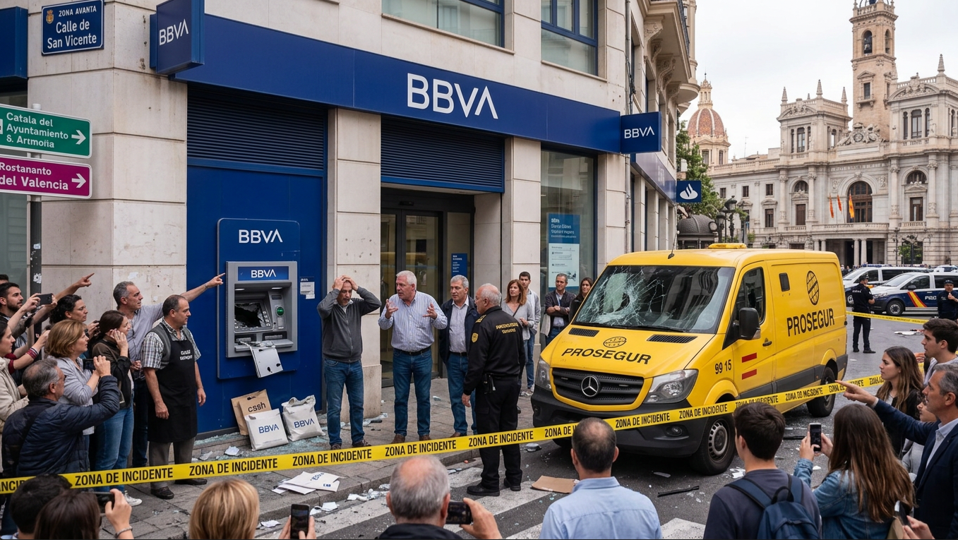 Furgón de transporte protegido en una calle de España